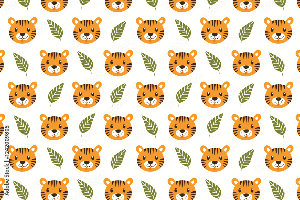 Cute tiger seamless pattern background illustration