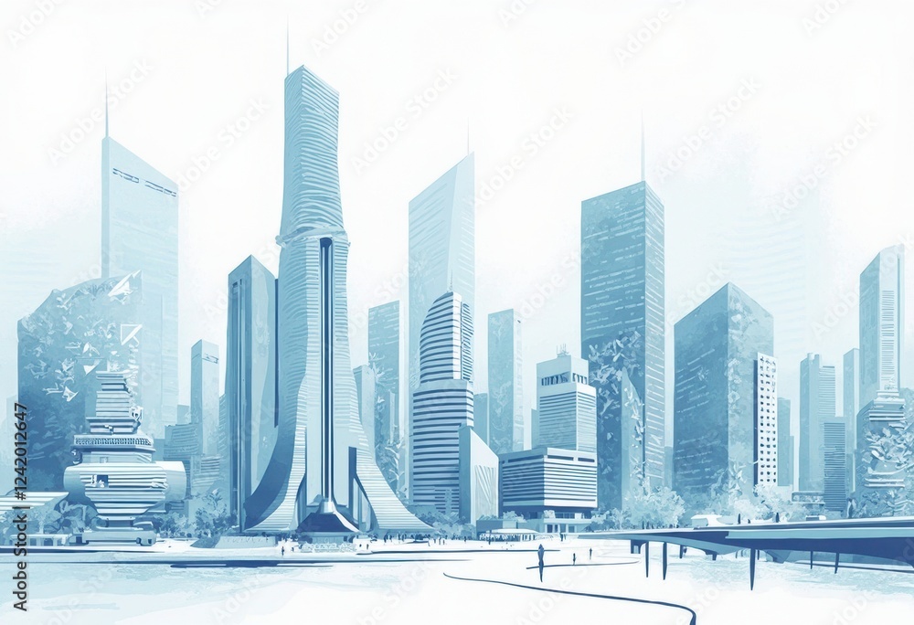 Fototapeta premium Modern City Tower with Panoramic View