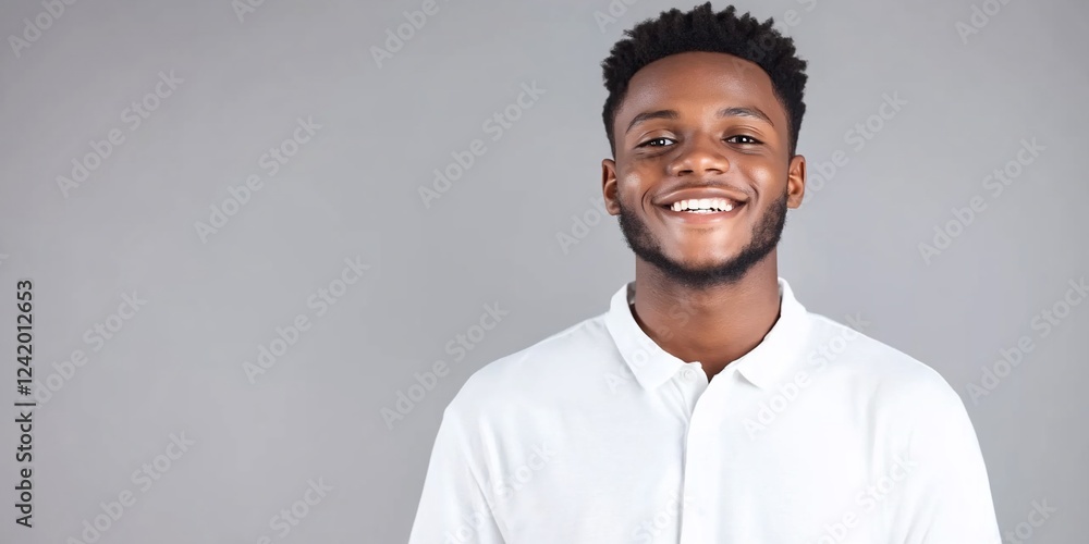 Happy young man smiling, grey background. Website profile pic Happy young man smiling, grey background. Website profile pic