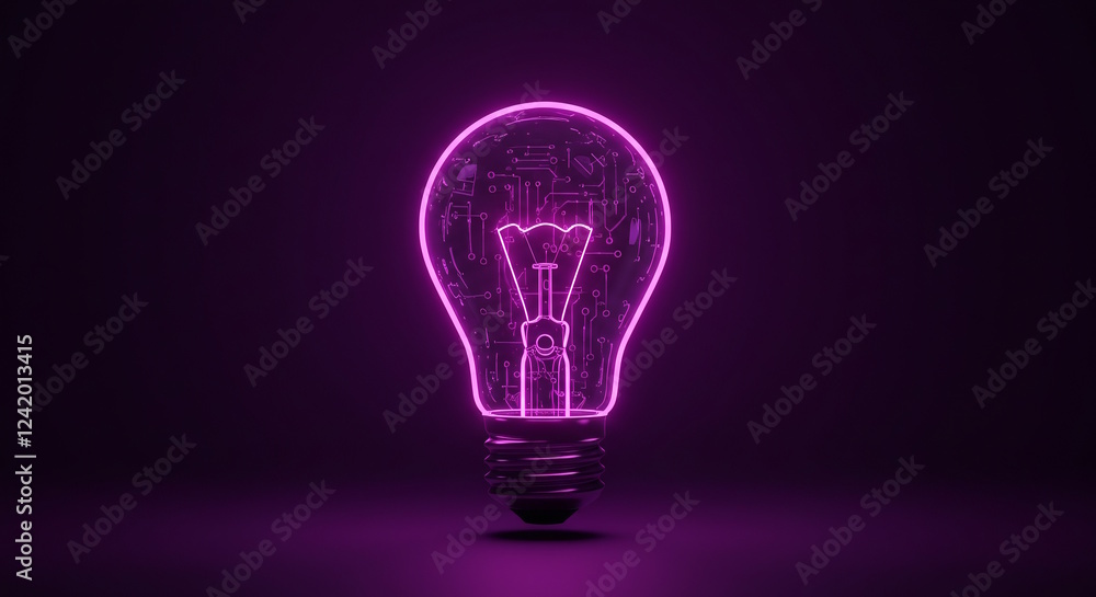 A glowing, neon light bulb with a futuristic design. A glowing, neon light bulb with a futuristic design.