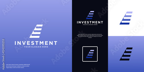 financial logo with staircase shape, growth symbol, trading target, design vector template.