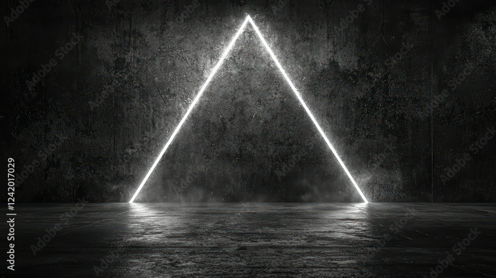 Glowing Triangle Neon Sign in Dark Room Glowing Triangle Neon Sign in Dark Room
