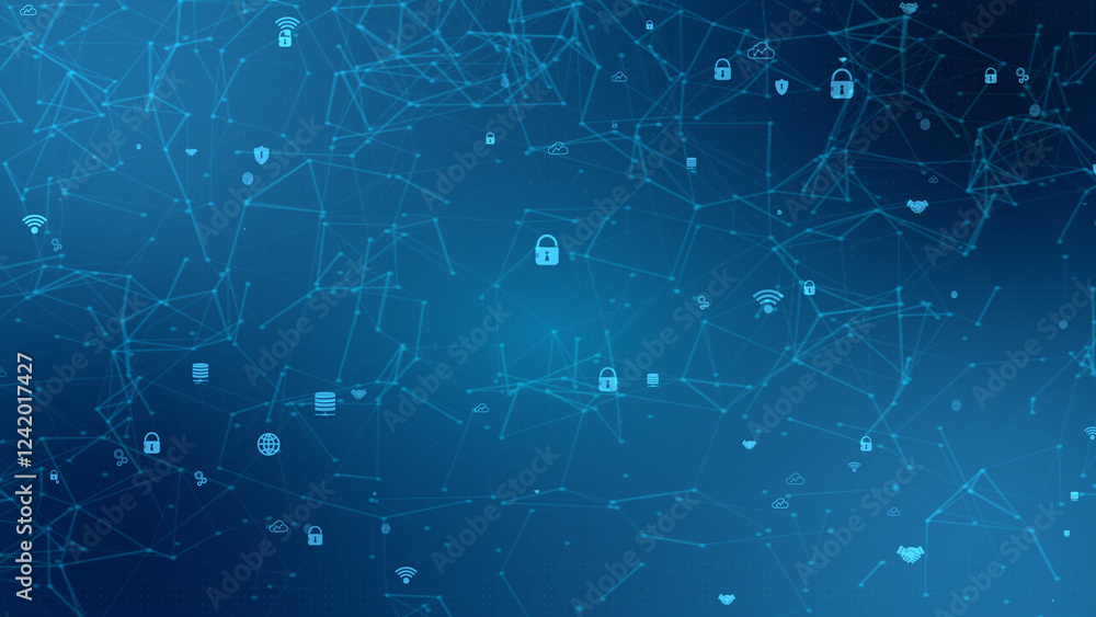 Obraz premium Abstract digital connection moving dots and lines. Technology background. Network connection structure.Security background