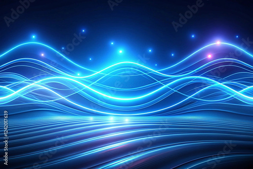 Glowing blue waves energy abstract background, digital art, futuristic design photo