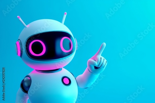 A lovable and quaint robot directing its gaze towards space. Copy the space