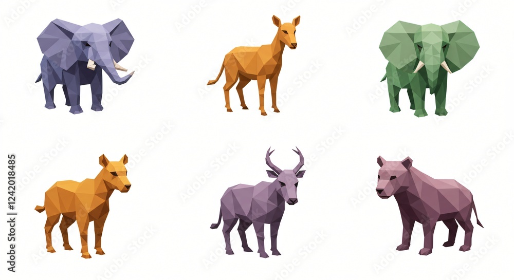 Geometric low-poly animal illustrations with bold color palettes for modern branding Geometric low-poly animal illustrations with bold color palettes for modern branding