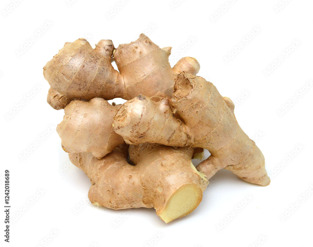 Fresh ginger root or rhizome isolated on white background cutout Fresh ginger root or rhizome isolated on white background cutout