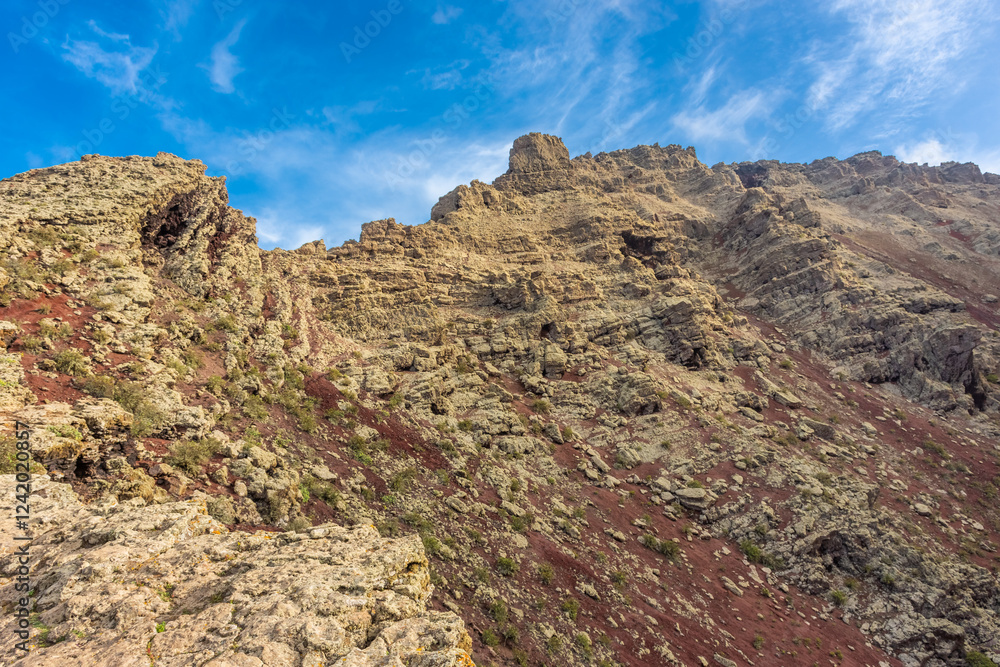 The crater of Monte Corona Volcano in Lanzarote, Canary Islands, Spain The crater of Monte Corona Volcano in Lanzarote, Canary Islands, Spain