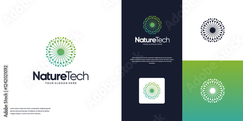 dandelion flower with electric circuit, symbol of smart technology, graphic design inspiration.