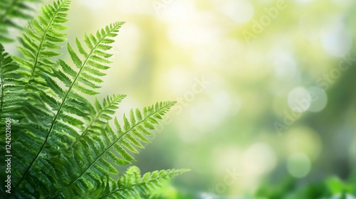 Fresh Matteuccia struthiopteris, also known as Ostrich fern, displaying vibrant green fronds in spring with soft blurred background, symbolizing renewal, growth, and natural beauty.

 photo