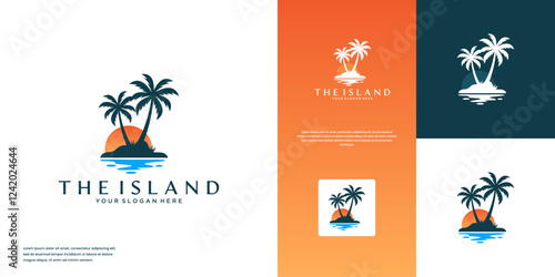 minimalist beach and island logo, family travel destination, graphic design template.