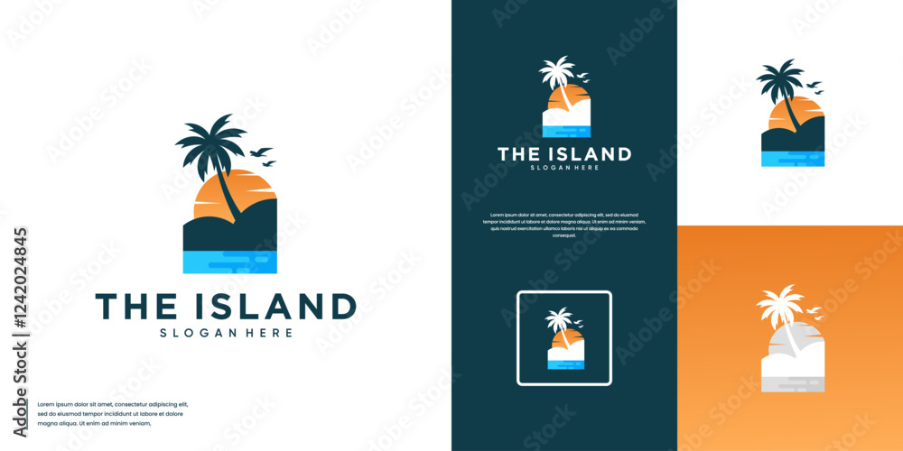 Fototapeta premium vacation and relaxation logo with summer, island and beach theme, design vector template.