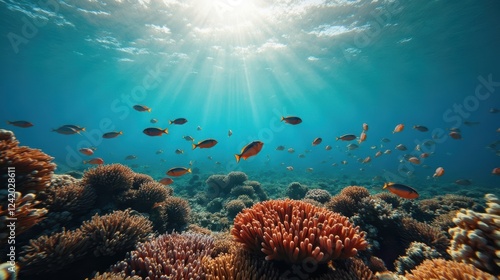 Wallpaper Mural A Large Group of Fish Swimming Over a Coral Reef - Generative AI Torontodigital.ca