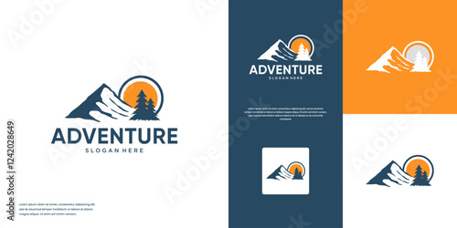 mountain adventurer logo, with retro design style, outdoor, graphic template illustration.