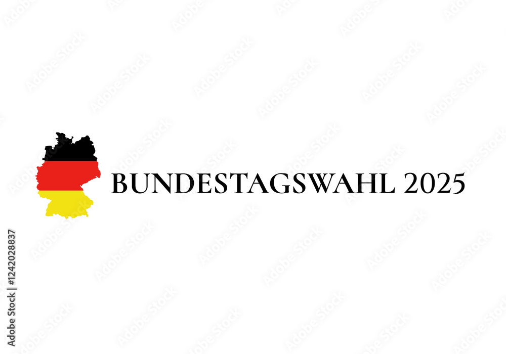 Obraz premium Bundestagswahl 2025, German Federal Election. Ballot box with German flag and election paper. Representation of democracy, political decision-making, and governance, isolated on white background. BTW