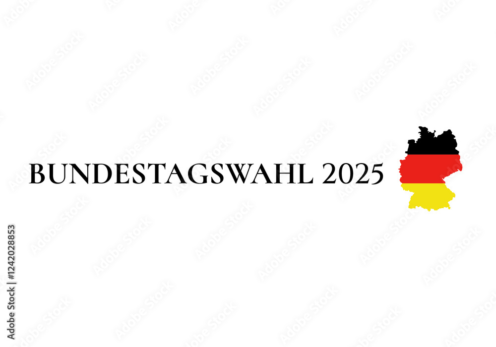 Fototapeta premium Bundestagswahl 2025, German Federal Election. Ballot box with German flag and election paper. Representation of democracy, political decision-making, and governance, isolated on white background. BTW