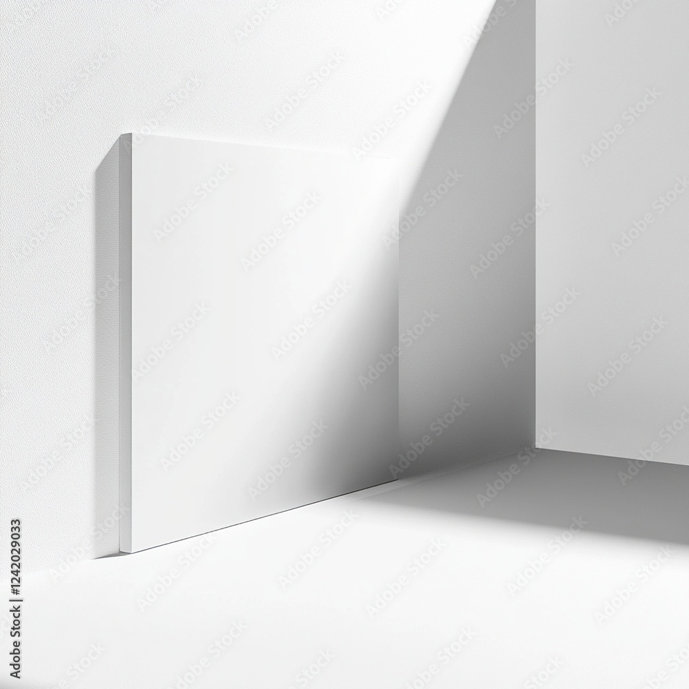 Blank white canvas in minimalist room corner. Blank white canvas in minimalist room corner.
