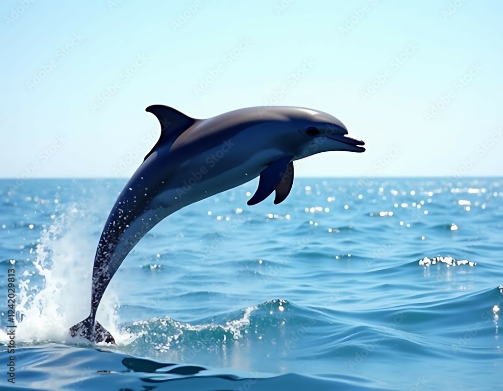 Fototapeta premium Dolphin Leaping Ocean Wave Wildlife Photography