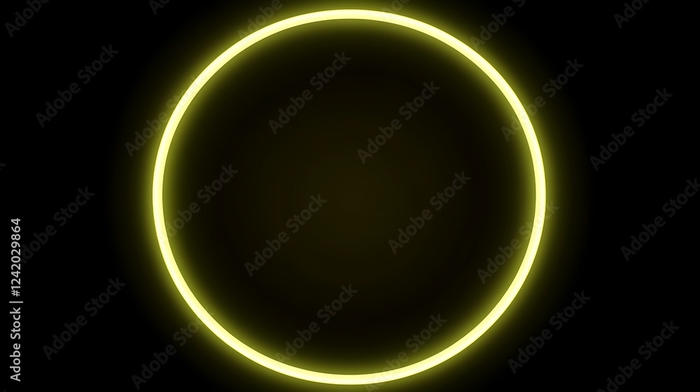 Obraz premium Yellow neon circle, dark background