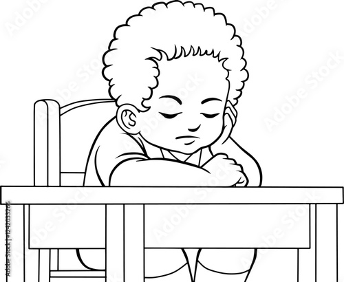 child sleeps in chair line vector illustration isolated on white background