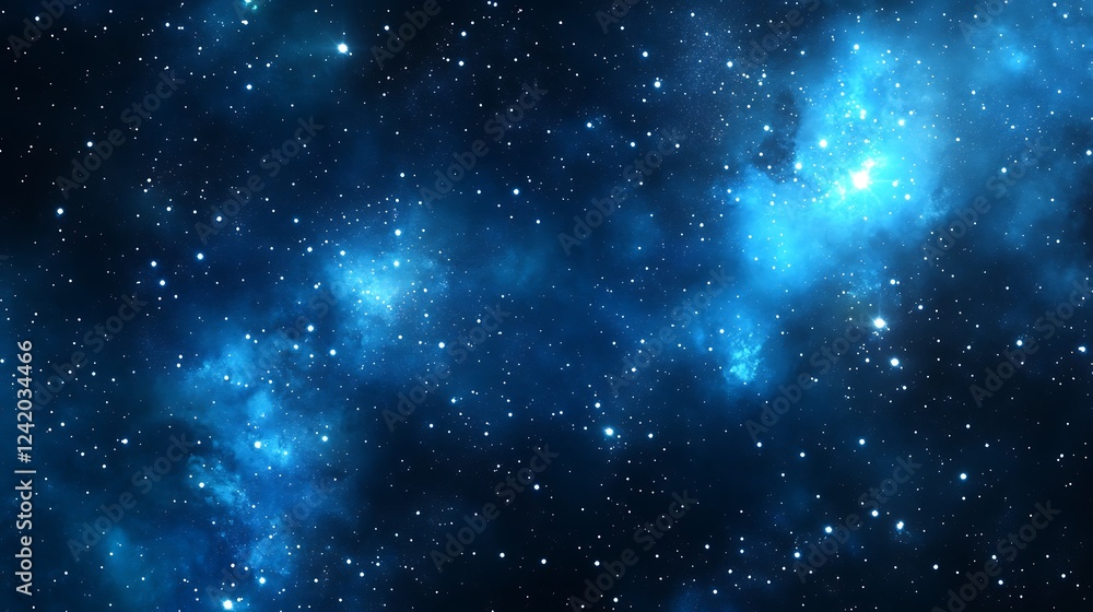 Naklejka premium A stunning depiction of a starry night sky filled with vibrant blue cosmic elements.
