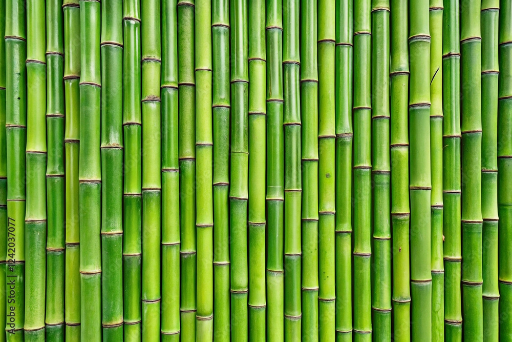 Lush green bamboo fence, garden backdrop, textured pattern, nature wall