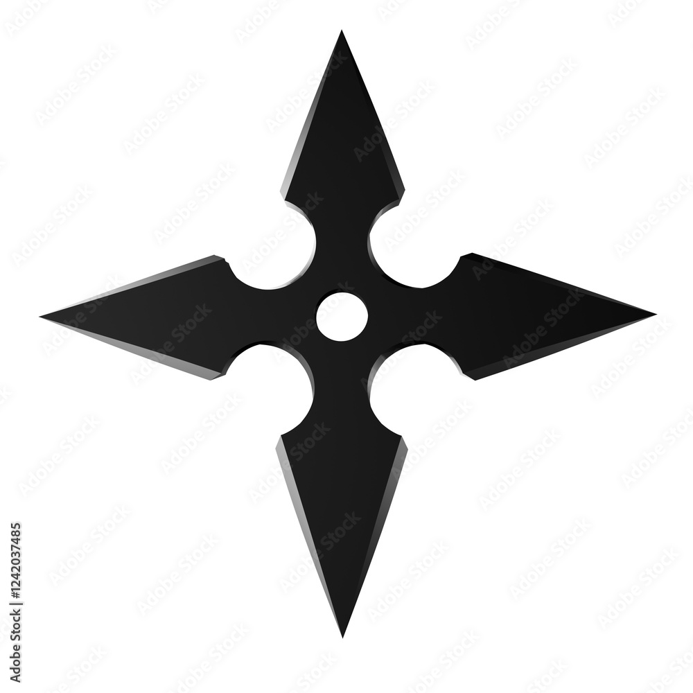 3D Illustration of a Ninja Shuriken –Realistic depiction of a traditional throwing star with sharp blades, metallic texture, and detailed design, perfect for digital art projects, graphics, and poster 3D Illustration of a Ninja Shuriken –Realistic depiction of a traditional throwing star with sharp blades, metallic texture, and detailed design, perfect for digital art projects, graphics, and poster