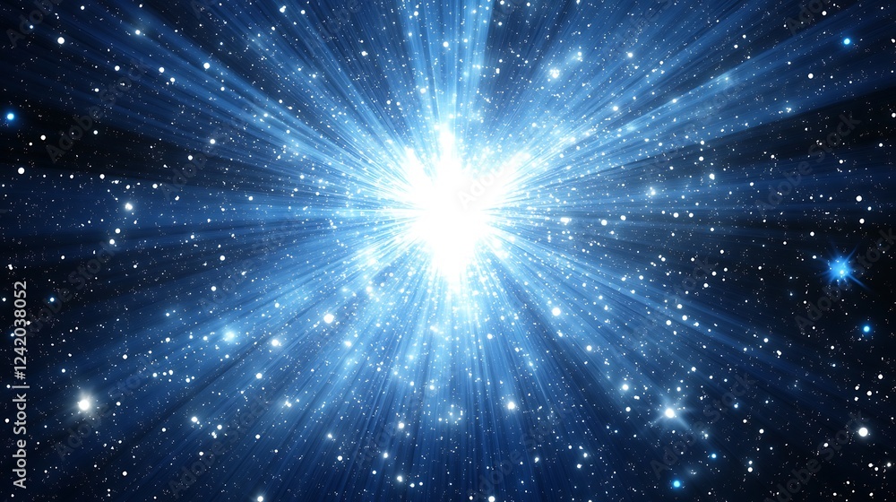Fototapeta premium A bright explosion of light in a starry background, depicting cosmic energy and beauty.
