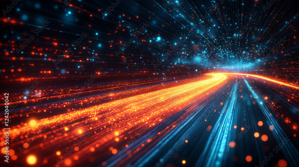 Dynamic speed technology light concept with modern blurred motion, symbolizing progress, innovation, and digital transformation. Futuristic background with empty space for captions.

