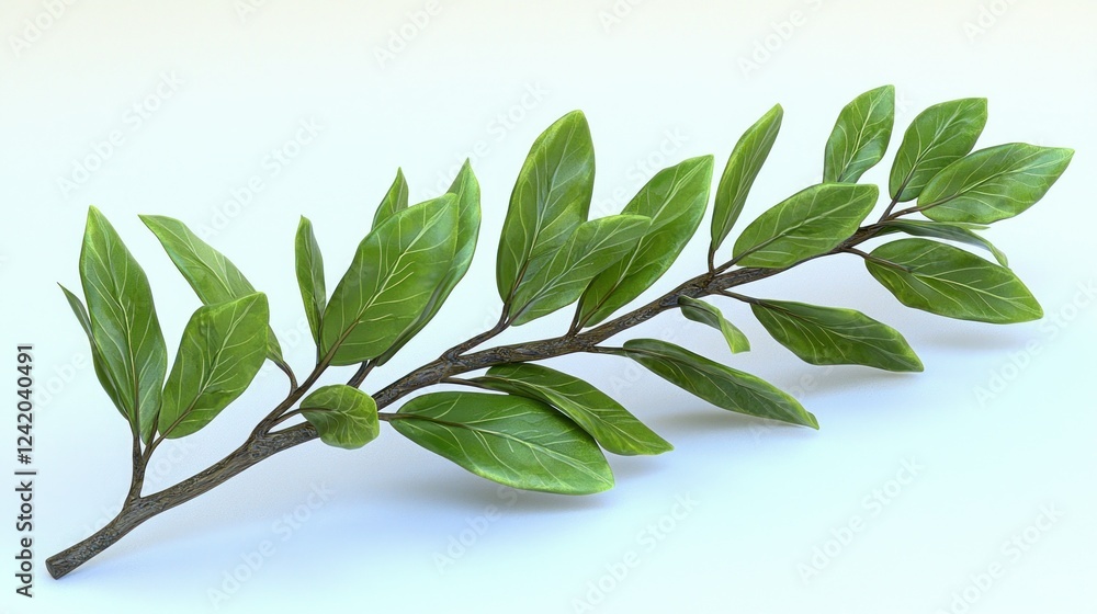 Obraz premium Green branch, leaves, studio, white background, design