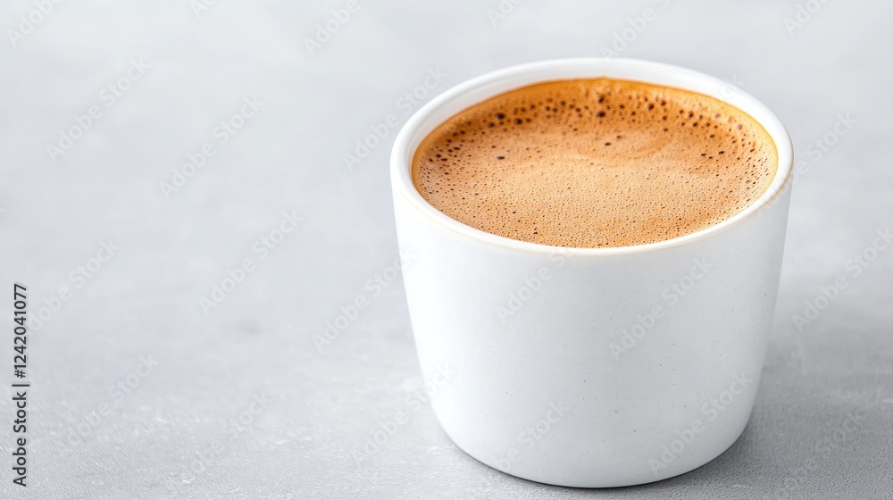 Creamy espresso in white cup on grey surface Creamy espresso in white cup on grey surface
