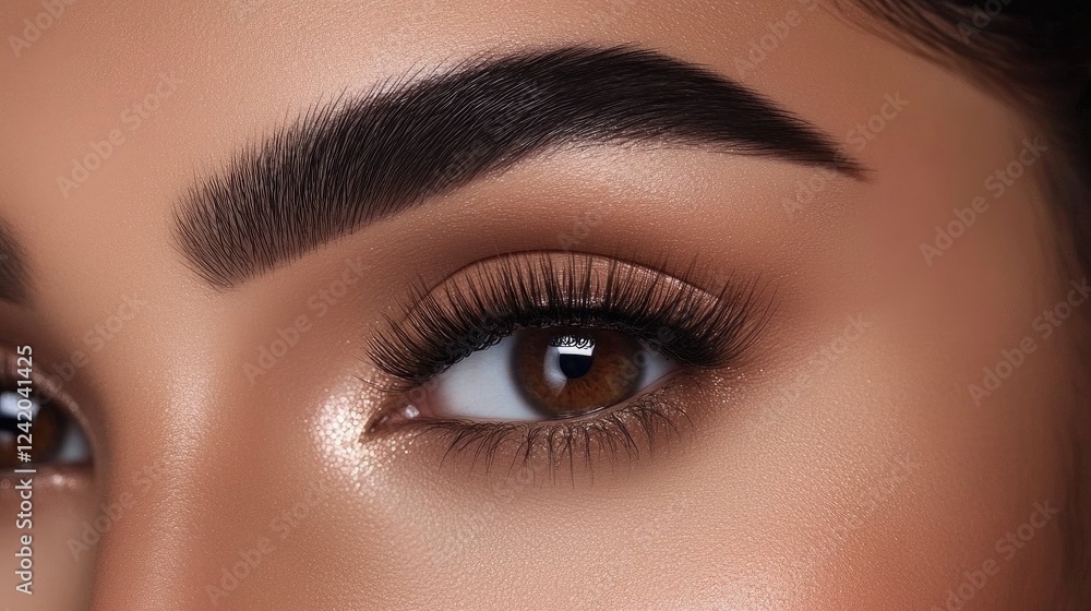 Obraz premium A close-up of eyebrows with a soft, natural look, adorned with a hint of brow pencil and mascara, emphasizing a fresh and youthful appearance