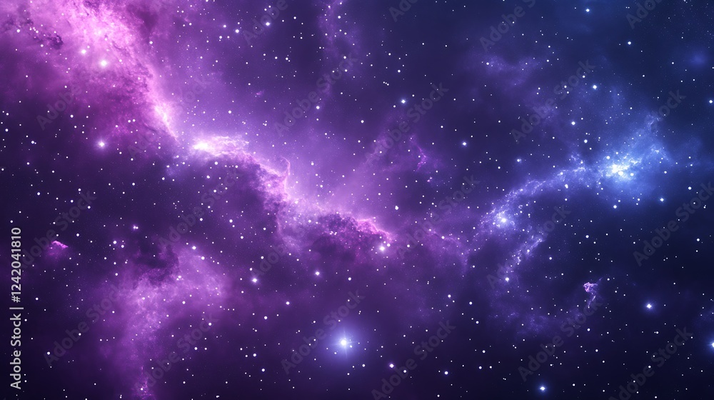 Fototapeta premium A vibrant cosmic scene filled with stars and nebulae in shades of purple and blue.