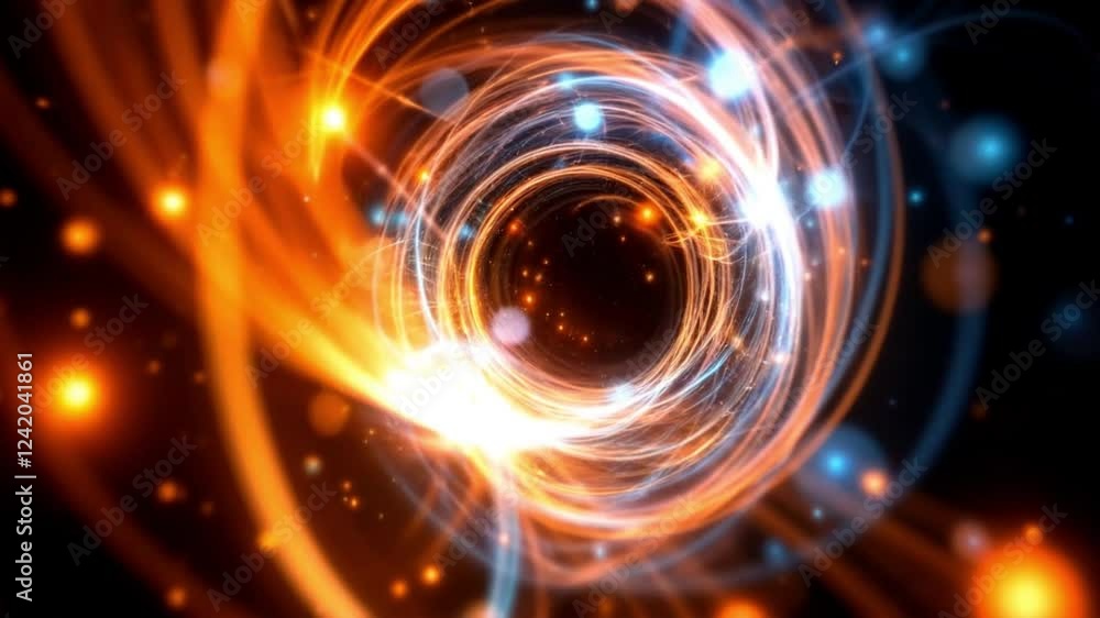Abstract scene with swirling orange and blue lights in universe Abstract scene with swirling orange and blue lights in universe