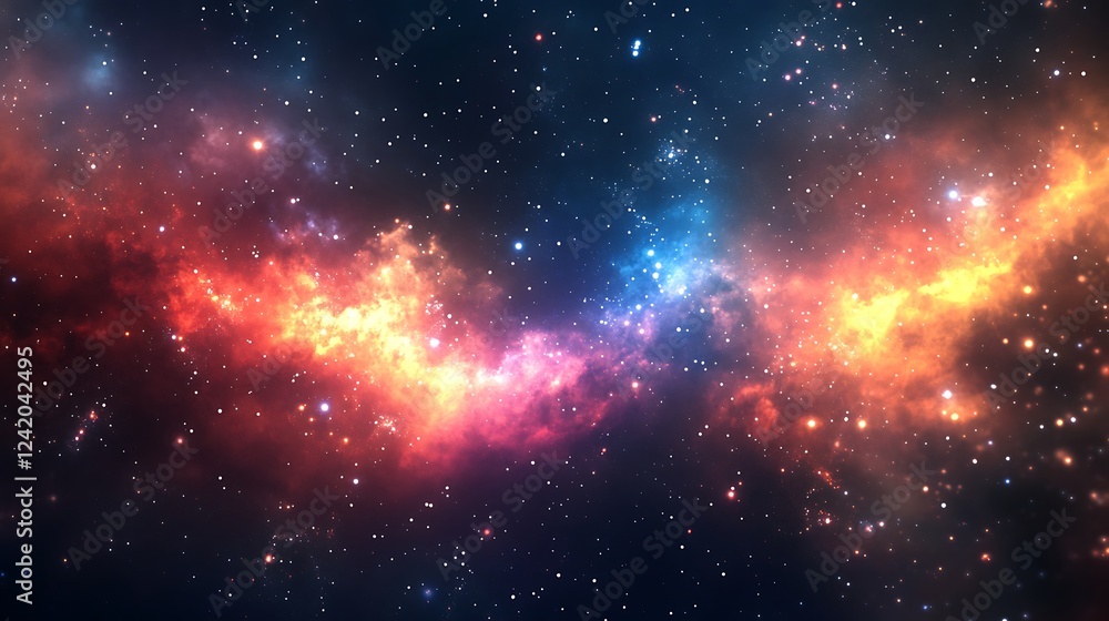 Fototapeta premium A vibrant cosmic scene filled with colorful nebulae and stars in the vast universe.