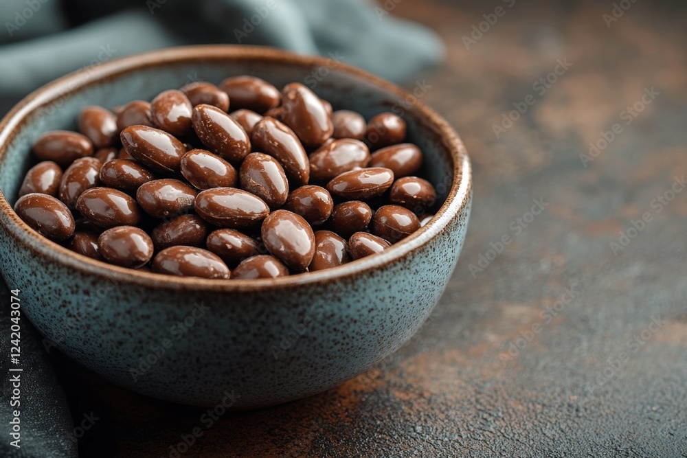 Bowl of roasted coffee beans on a rustic table Bowl of roasted coffee beans on a rustic table