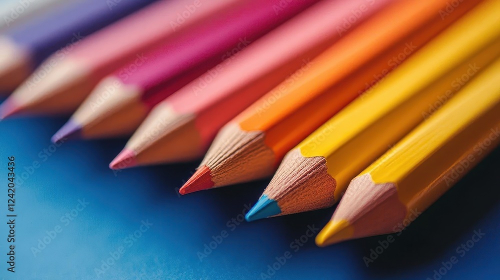 Back-to-school supplies, close-up of vibrant notebooks and pencils neatly arranged Back-to-school supplies, close-up of vibrant notebooks and pencils neatly arranged