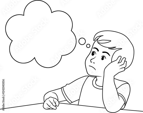 daydreaming child line vector illustration isolated on white background