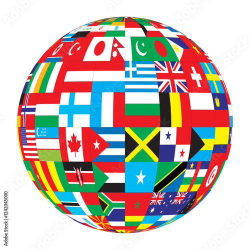 flags of countries as a globe