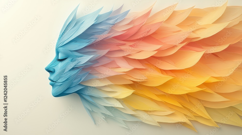 Fototapeta premium Creative Abstract Portrait with Colorful Leaf Elements and Texture