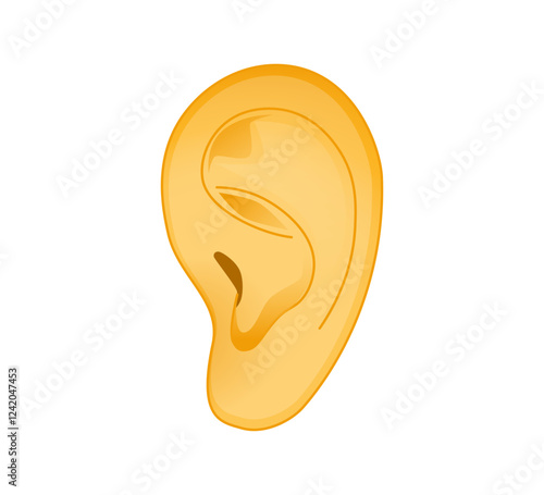 Ear emoji vector design illustration in cartoon style. Human ear isolated on white background. Hearing organ health care