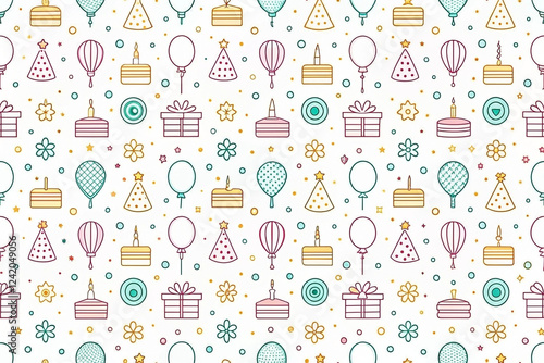 Festive birthday party pattern, pastel colors, seamless design, celebration background, website design