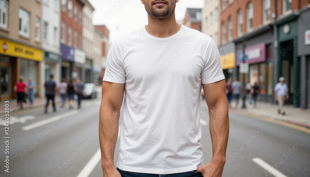 Man standing confidently on urban street Man standing confidently on urban street
