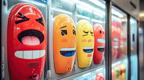 Colorful Expressive Cartoon Faces on Vending Machine Conveying Emotions photo