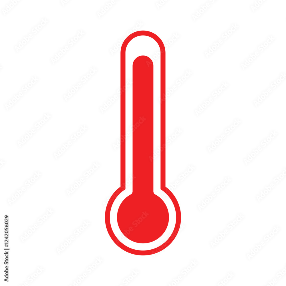 Thermometer reaching high temperatures. Temperature scale symbol, warm weather sign. Concept of high fever and disease icon flat style isolated on a white background vector illustration EPS 10. Thermometer reaching high temperatures. Temperature scale symbol, warm weather sign. Concept of high fever and disease icon flat style isolated on a white background vector illustration EPS 10.