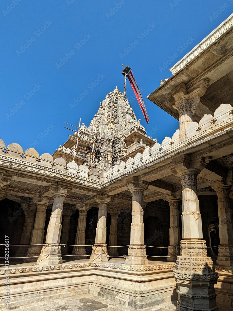 Perfect spring day at the temple of marble near Udaipur, India