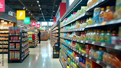 Wallpaper Mural Interior View of a Grocery Store Aisle with Shelves Full of Products Torontodigital.ca
