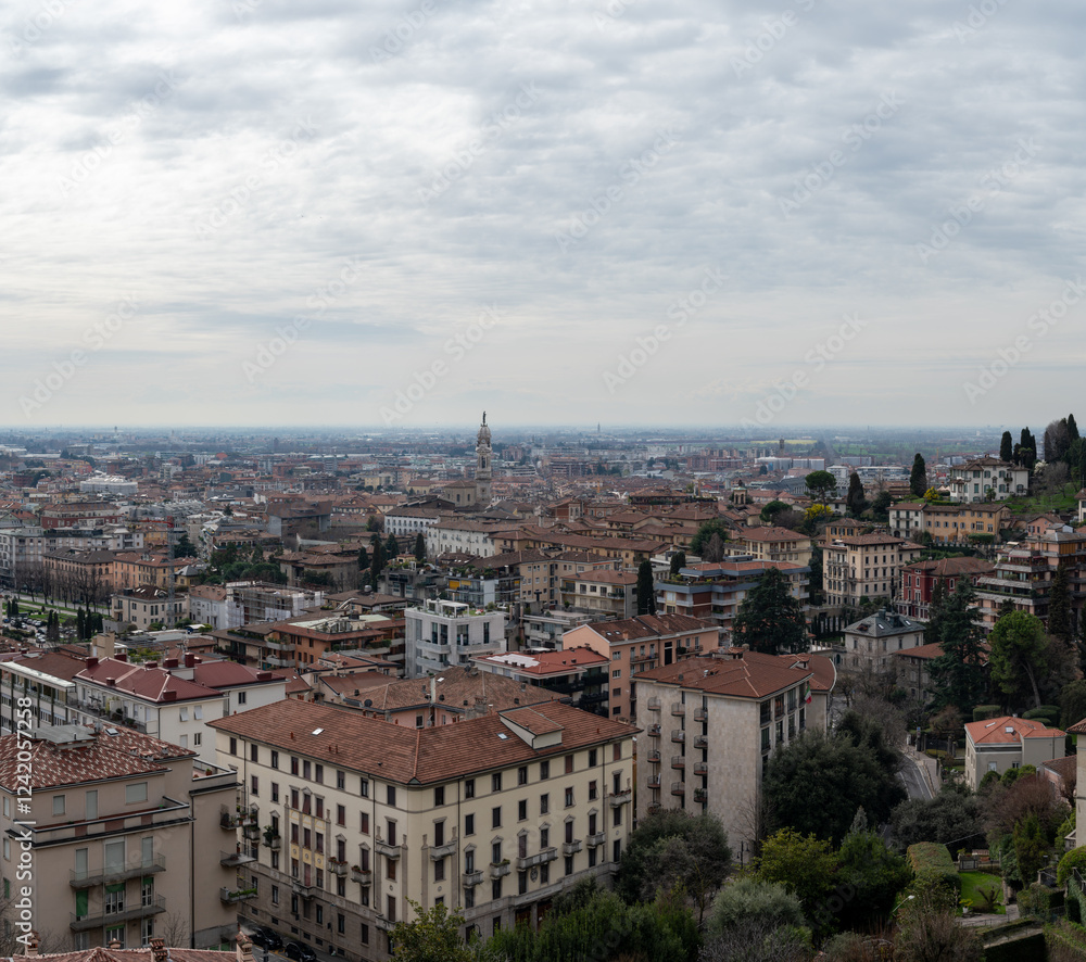Historical part of Bergamo city, view from Bergamo Alta with narrow streets, tourists destination Historical part of Bergamo city, view from Bergamo Alta with narrow streets, tourists destination