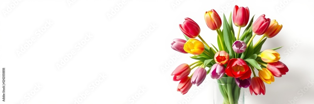 Fototapeta premium Colorful tulips in a cheerful mood representing beauty against a bright background with copy space