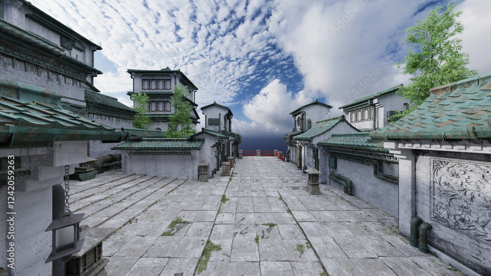 Naklejka premium 中国式建築物 3DCGレンダリング